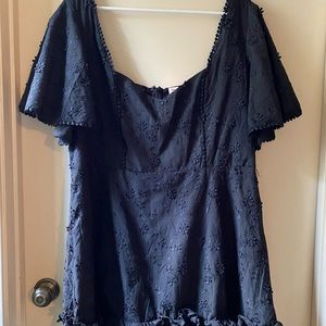 Black Embroidered Square Neck Mini Dress